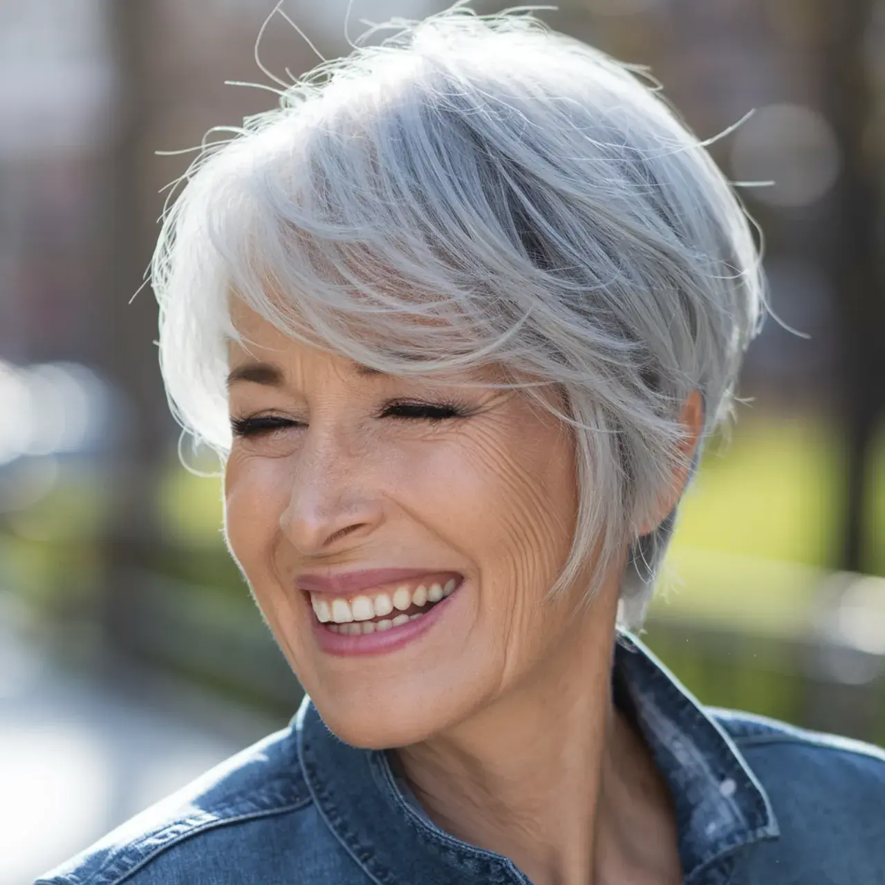 Gray Pixie with Side-Swept Bangs