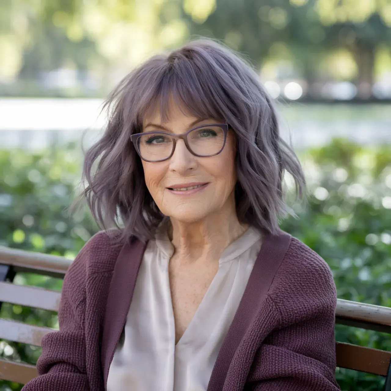 Purple Shaggy Layers with Bangs