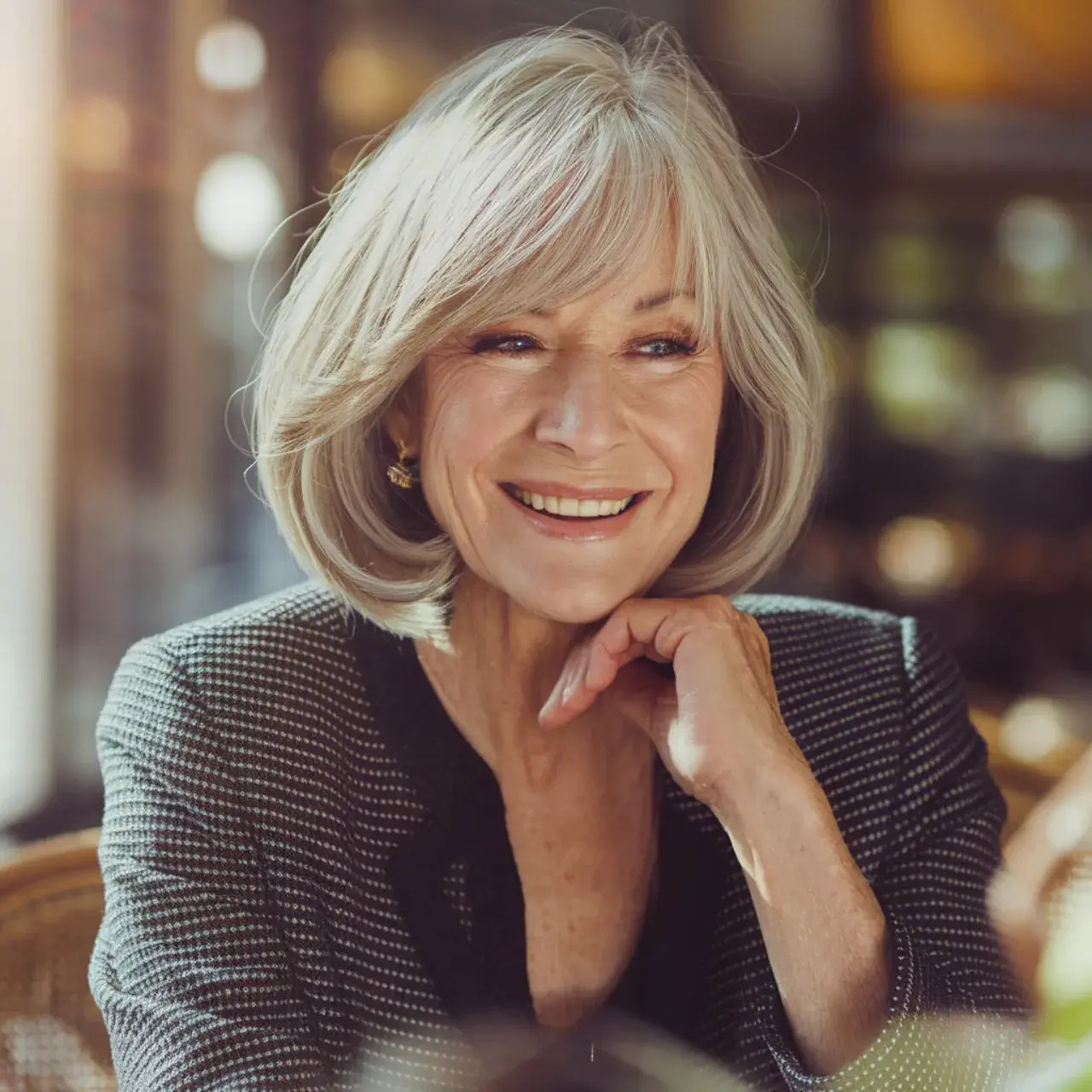  Rounded Bob with Side-Swept Bangs