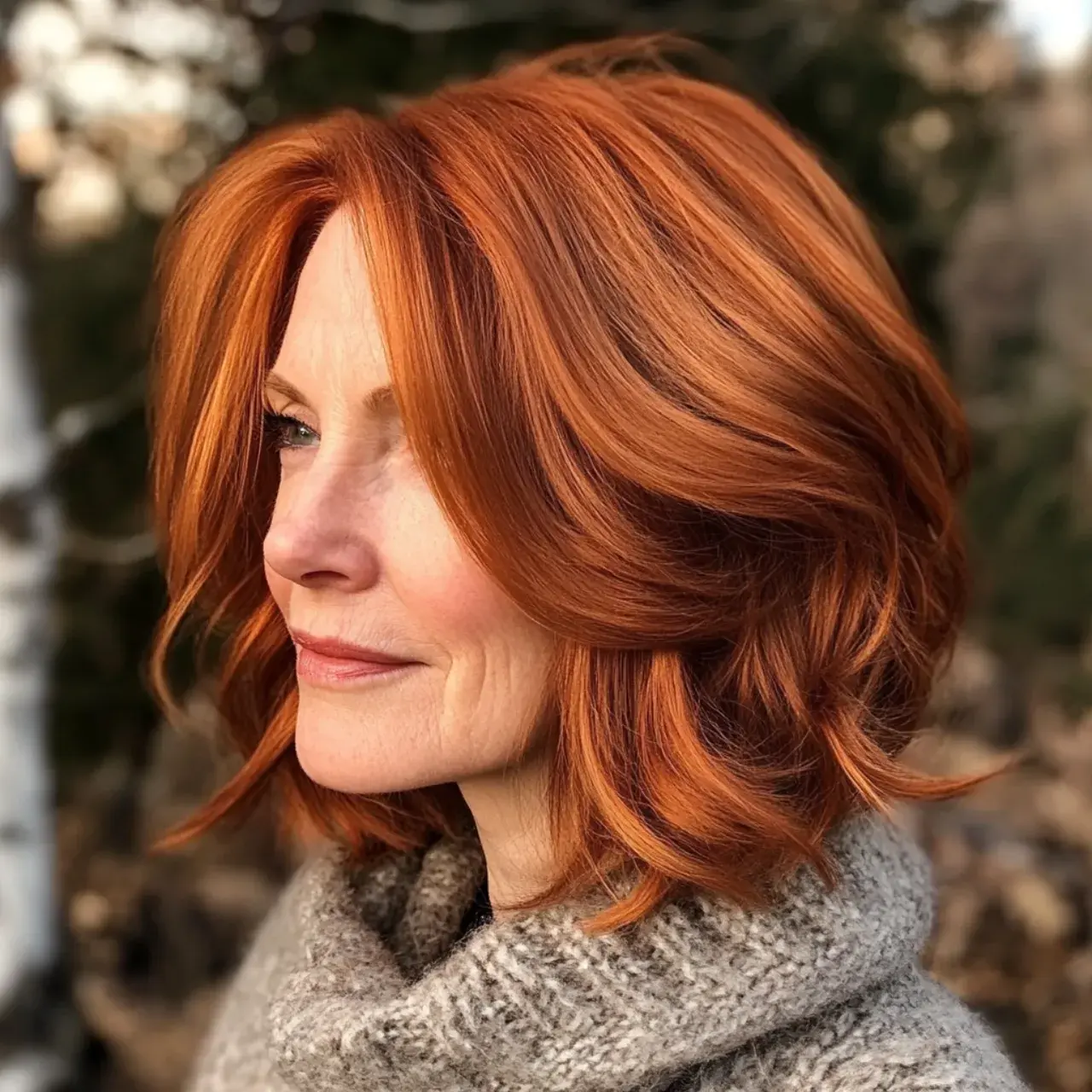 layered copper bob hairstyle