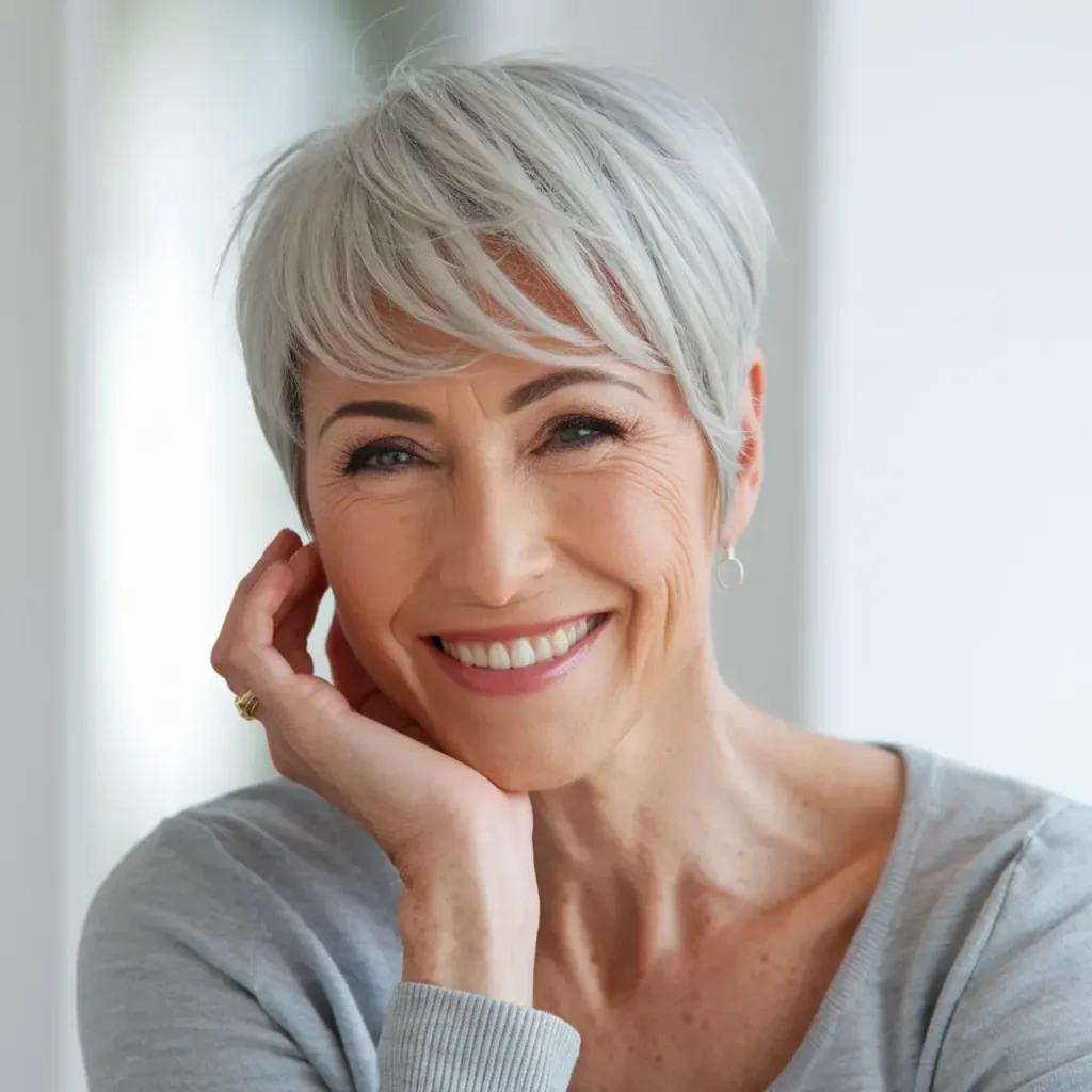 Gray Pixie with Full Bangs