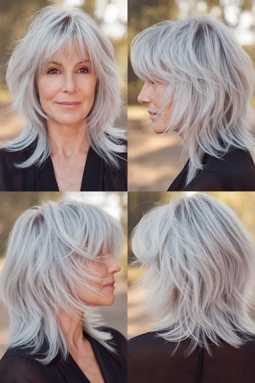 2. Lightweight Silver Shag with Bangs