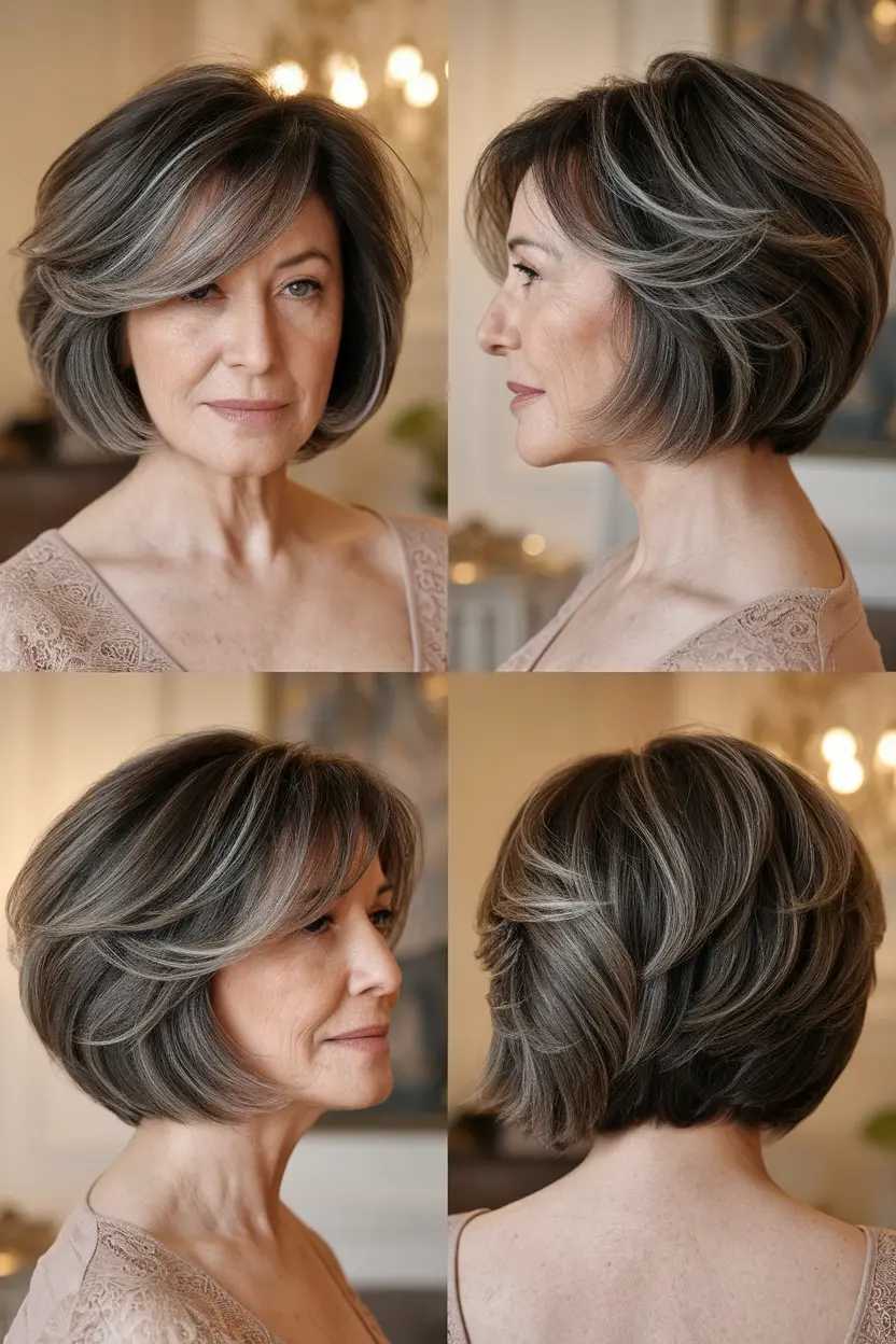 7. Short Voluminous Bob with Side Swept Bangs