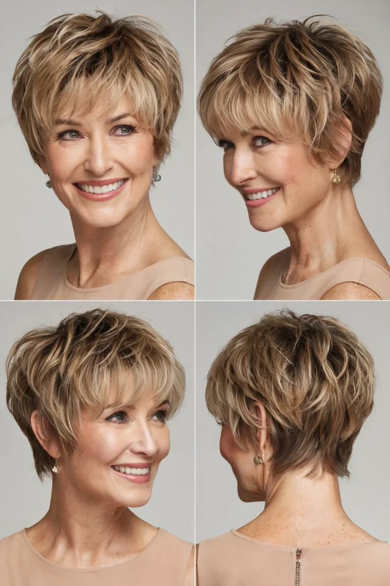 Flattering Bronde Shaggy pixie haircuts for women over 50