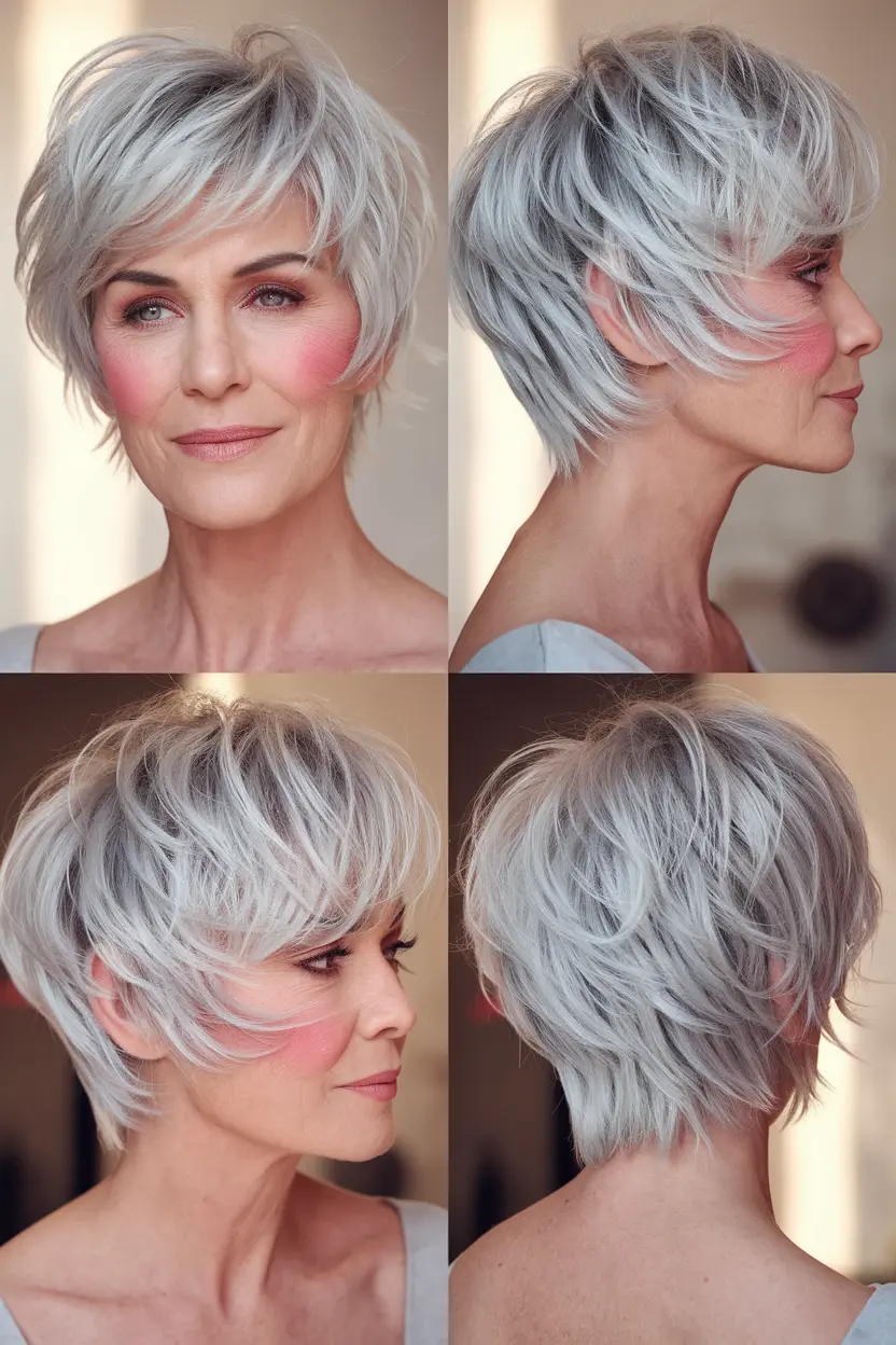 15. Silver Shaggy Pixie with Layers