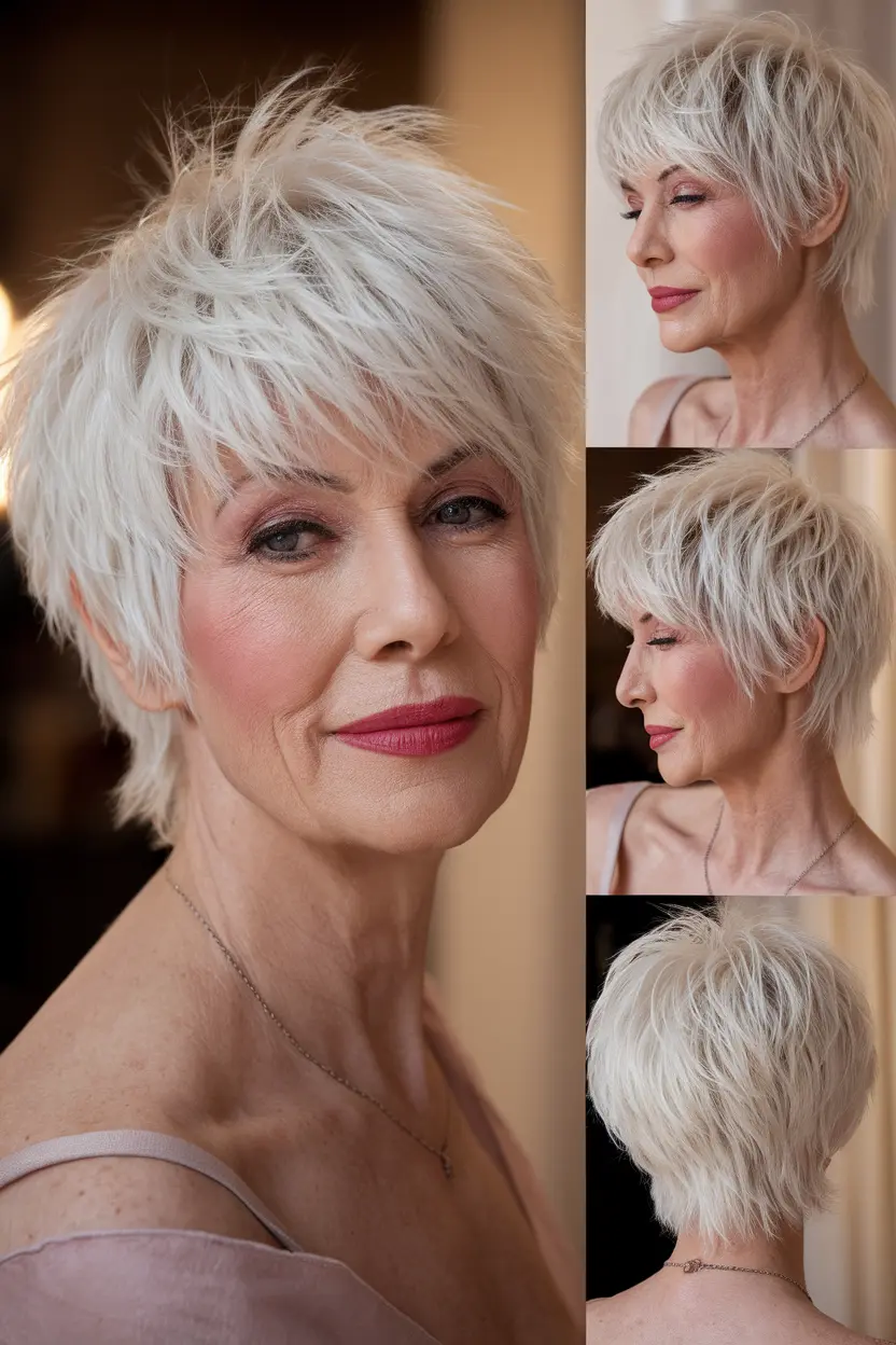 3. White Shaggy Long Pixie Cut