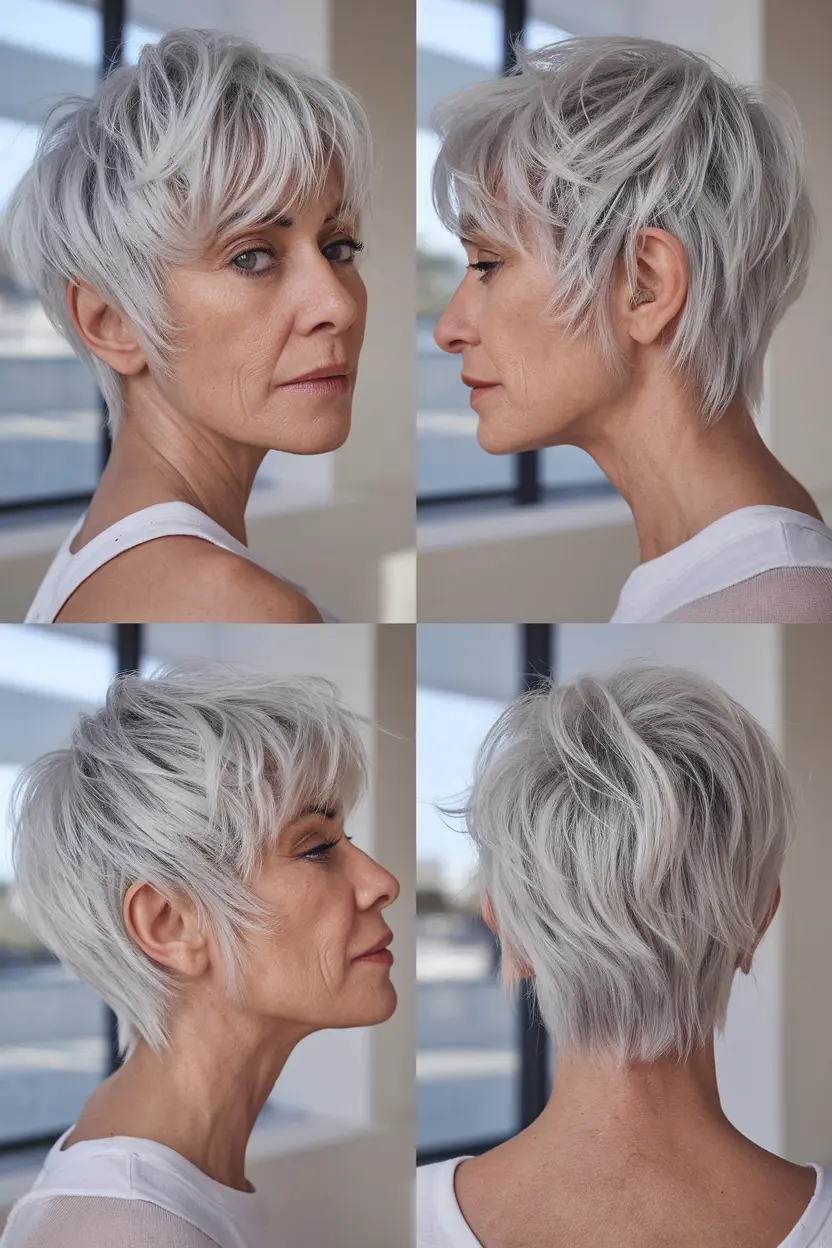 37. One Color Silver Pixie with Choppy Layers