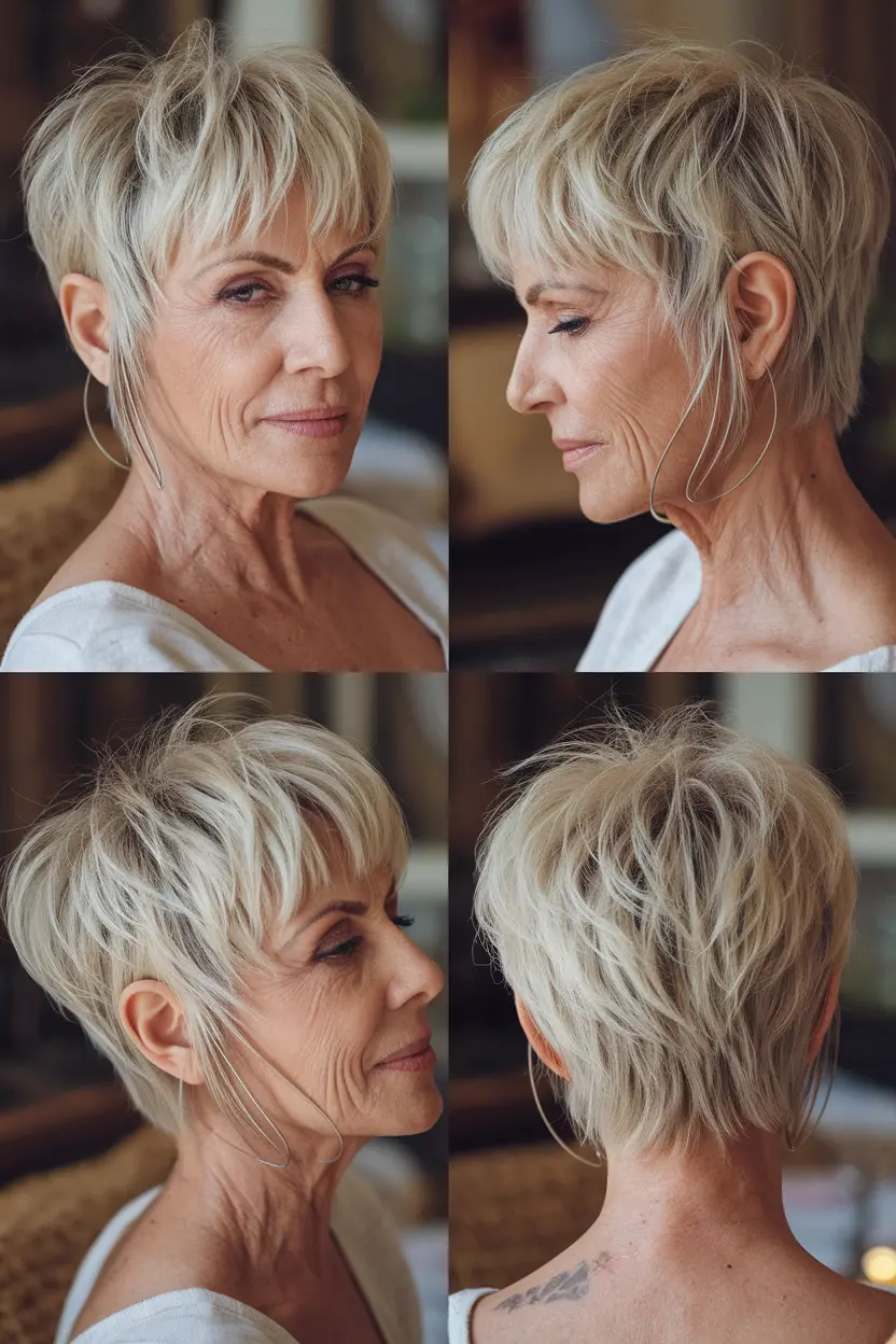 40. Pixie Shag with Crown Volume and Long Sideburns