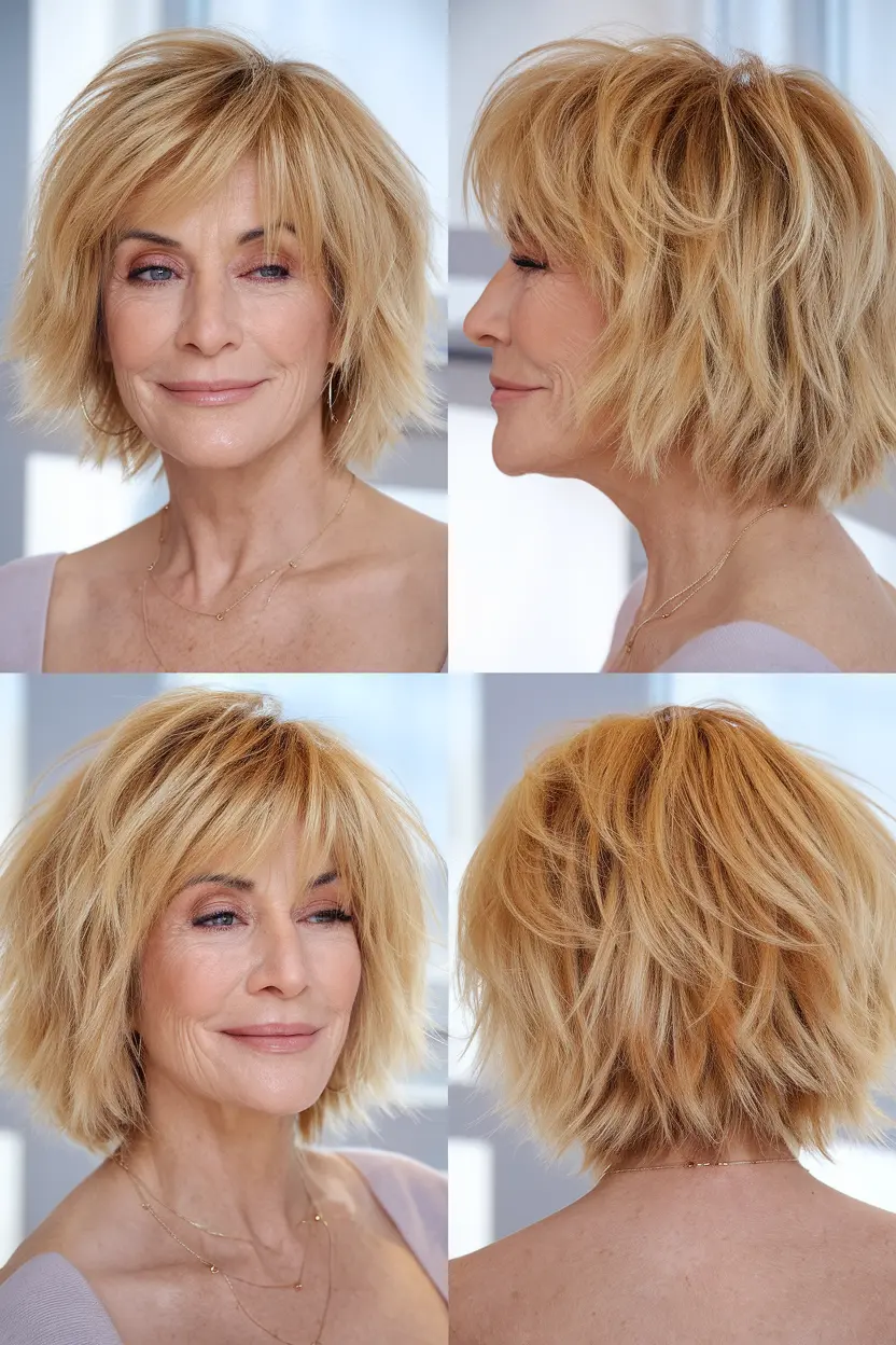 46. Golden Blonde Shaggy Bob for Older Women