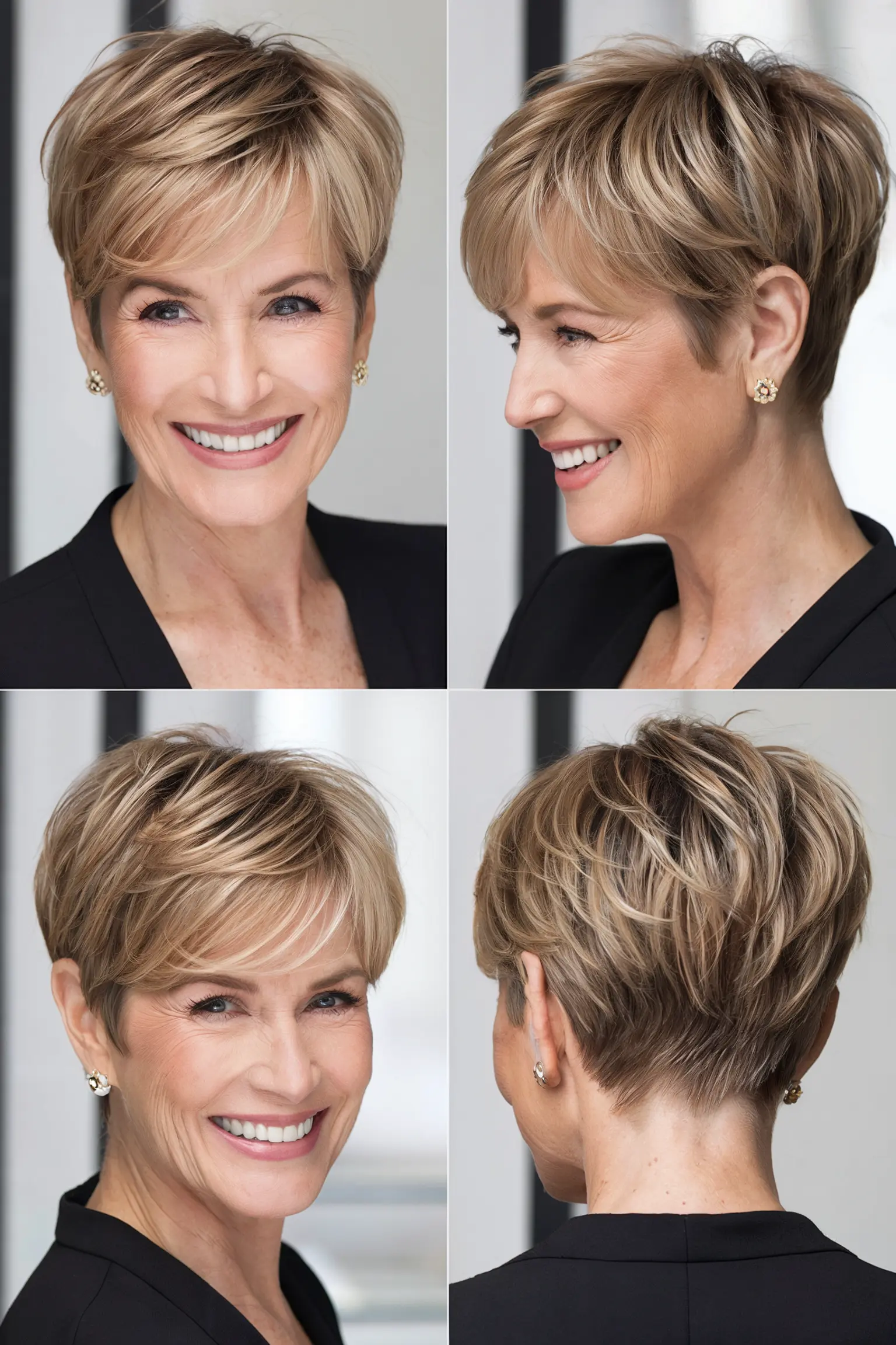 47. Sophisticated Pixie Cut with Blonde Highlights