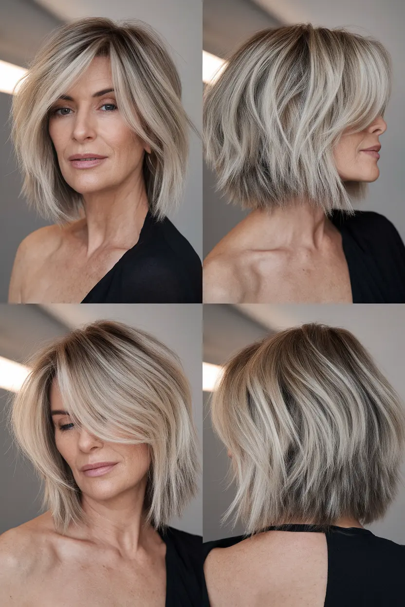 51. Shaggy Angled Blonde Balayage Bob