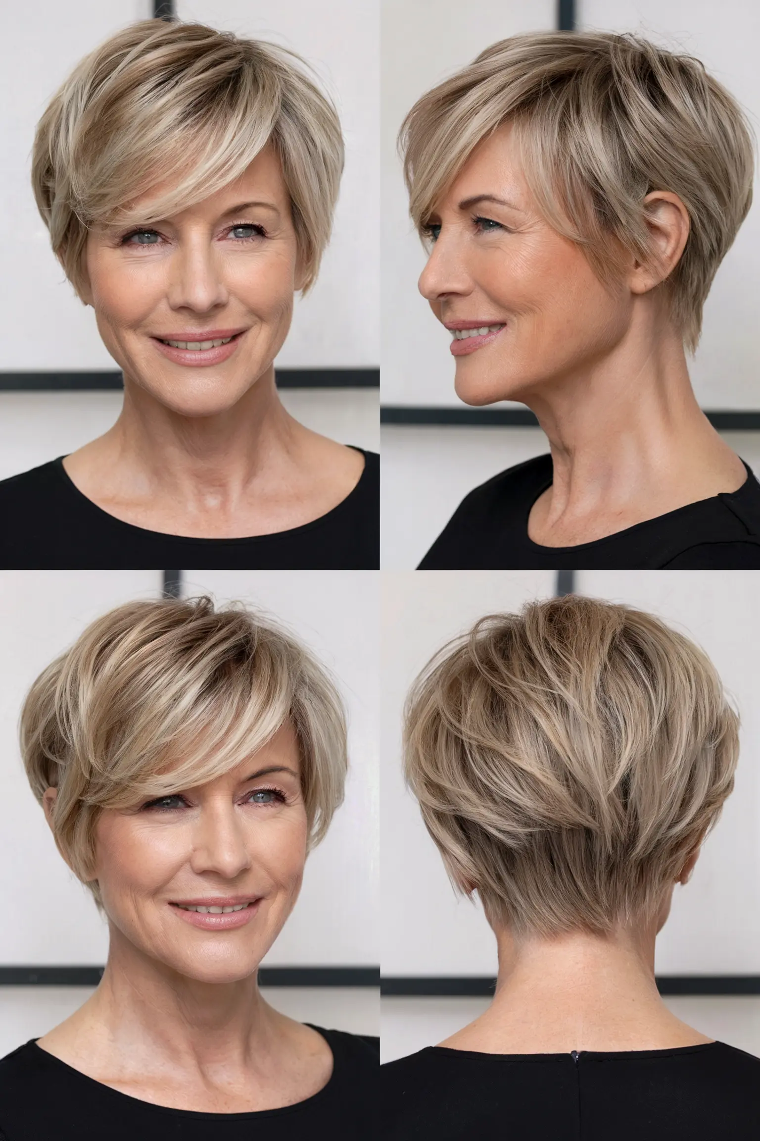 54. Short Razored Cut with a Side Swept Fringe