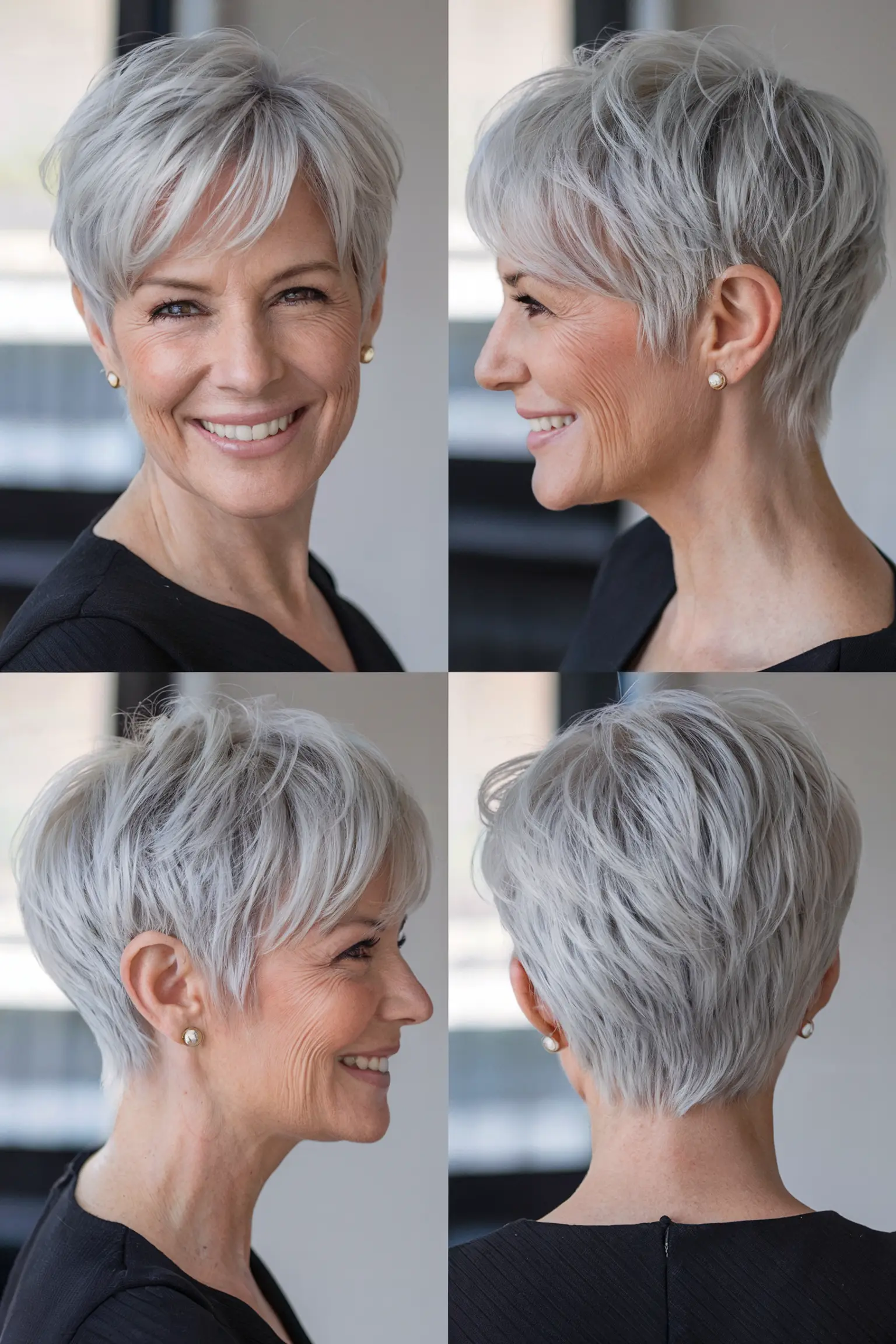 56. Sassy Gray Pixie for Round Faces