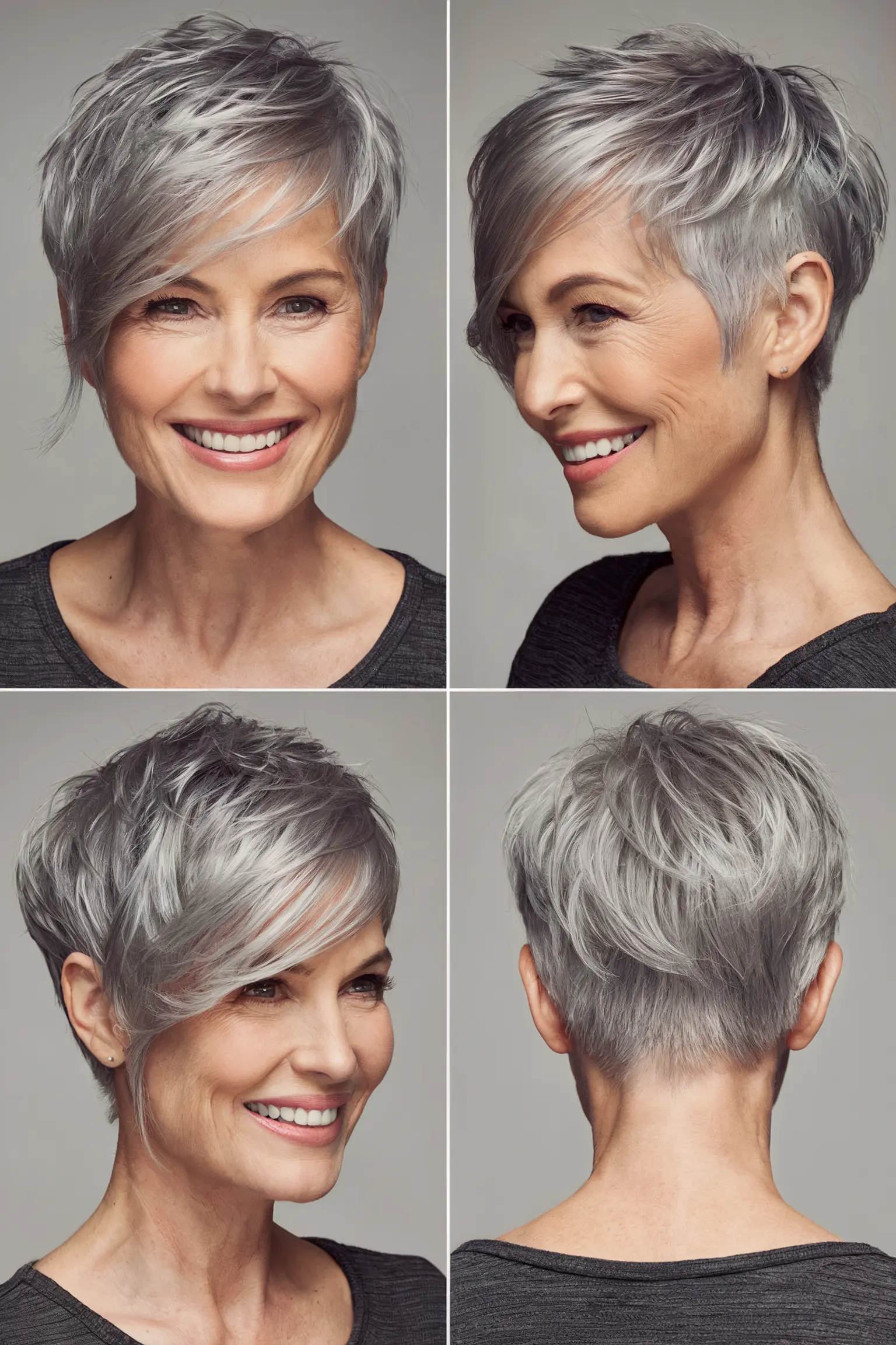 81. Asymmetrical Gray Pixie Cut