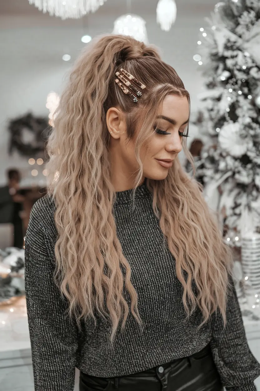 10. High Textured Ponytail with Holiday Vibes