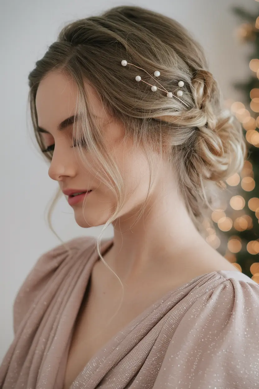 11. Loose Updo with Pearl Pins