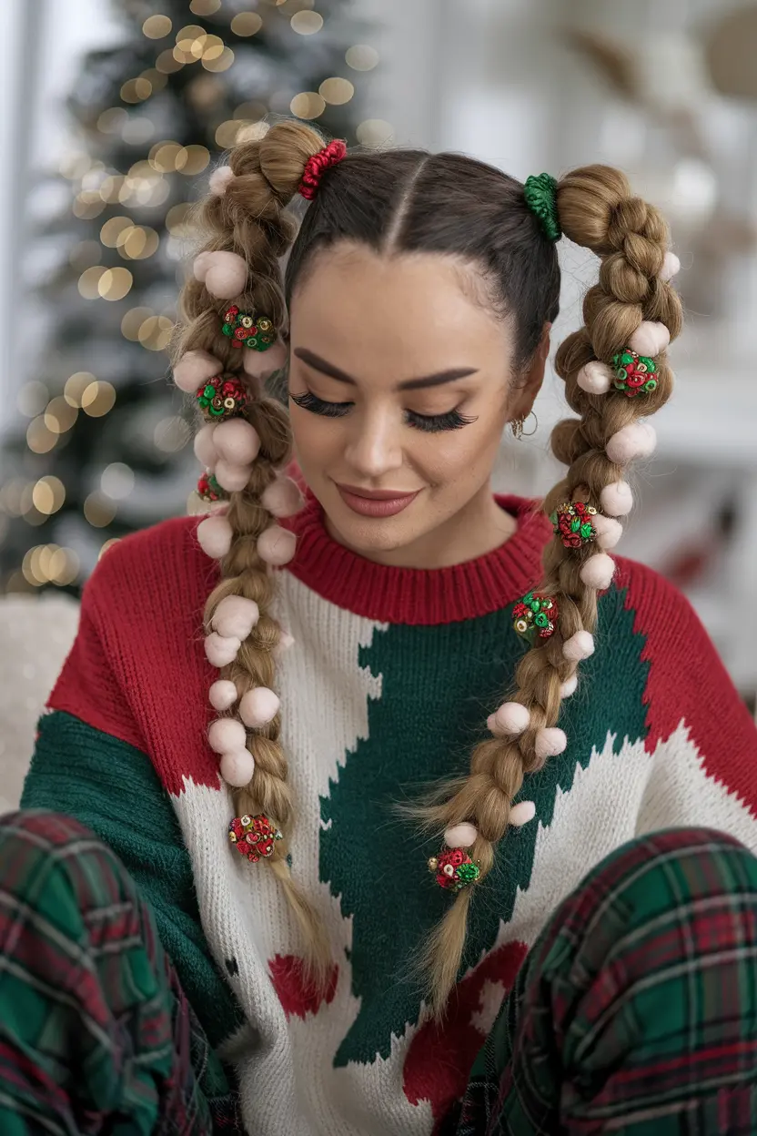 15. Festive Bubble Braids with Beads