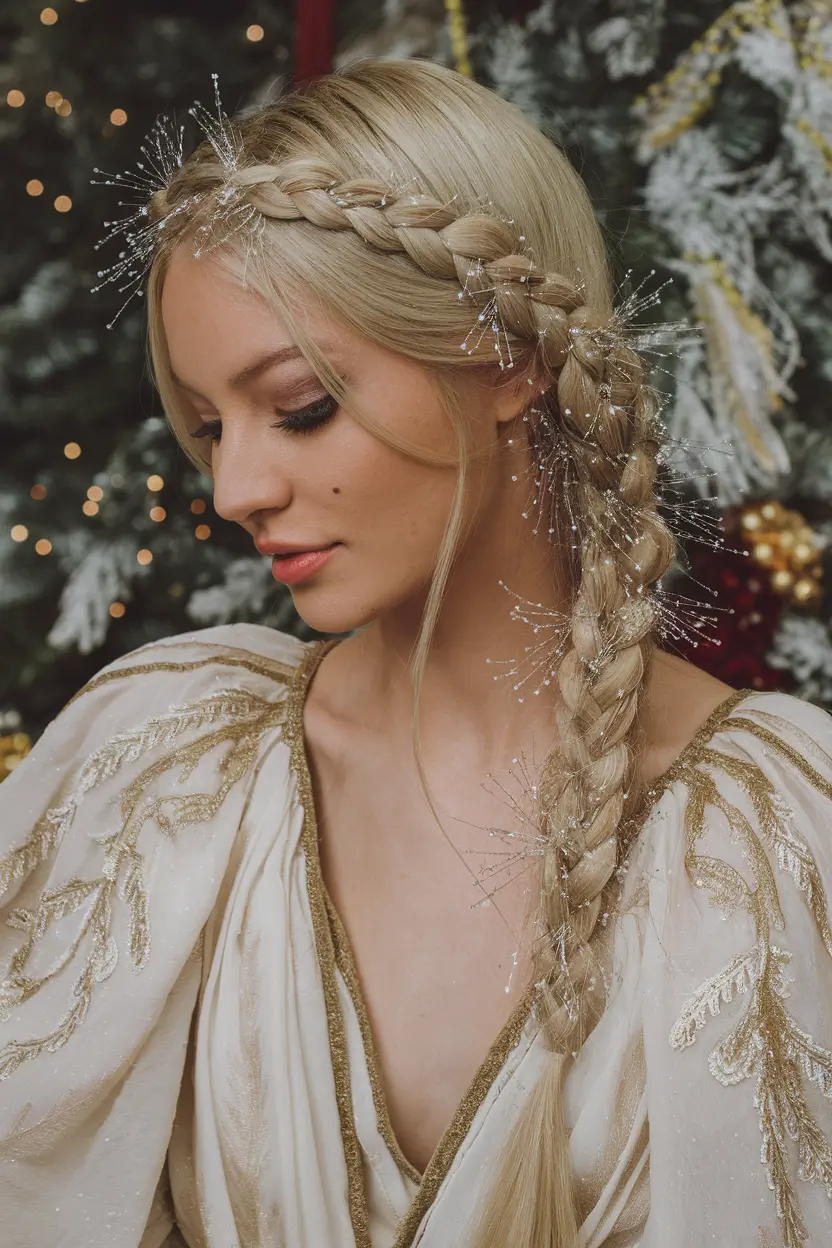 23. Greek Halo Braid with Tinsel Accents