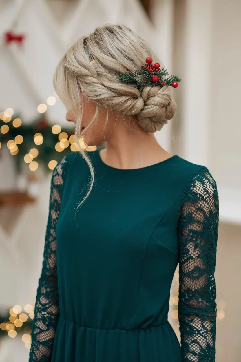 26. Twisted Low Bun with Holiday Florals