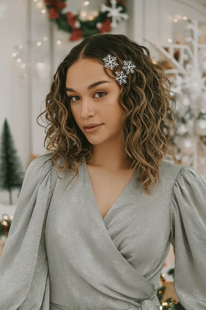 27. Textured Curls with Snowflake Clips