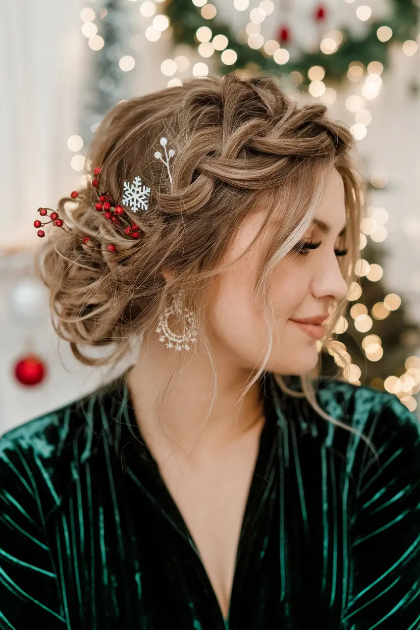 36. Textured Updo with a Festive Finish