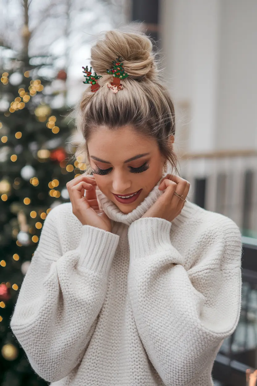 37. Effortless Top Knot with Seasonal Pins