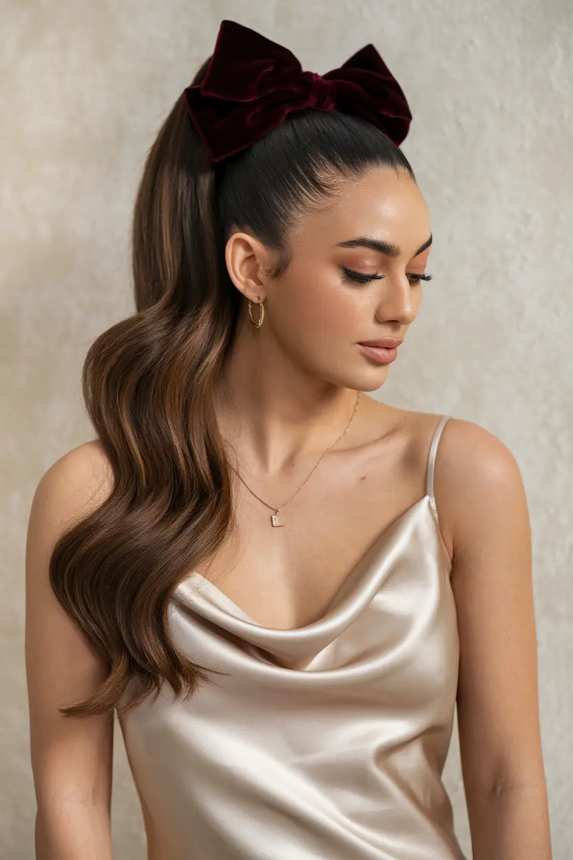 39. Velvet Bow Statement Ponytail