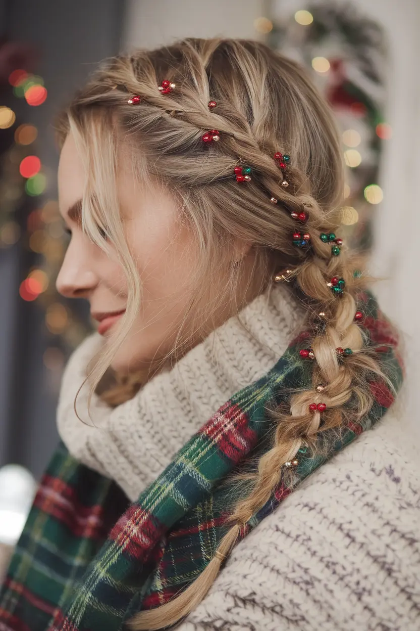 46. Delicate Fishtail Plait with Festive Beads