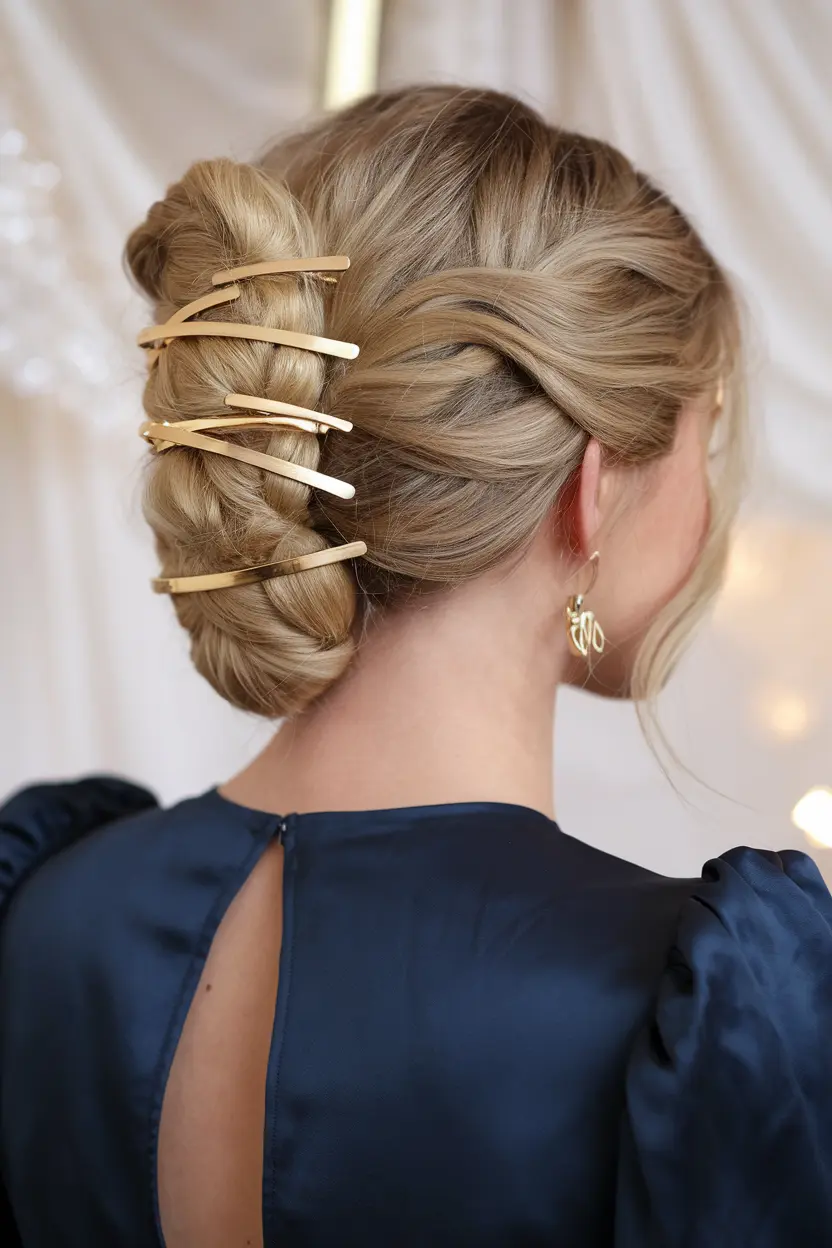 5. Twisted Chignon with Gold Clips