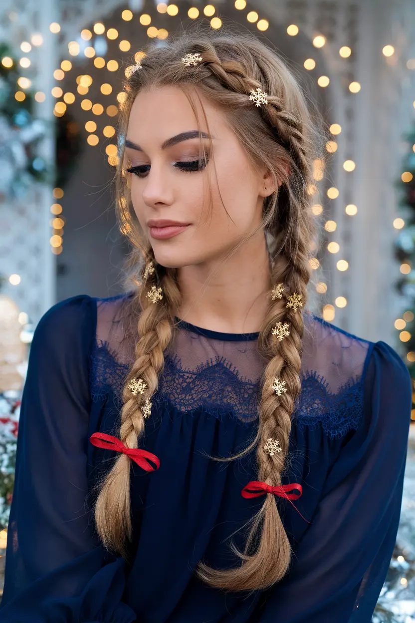 50. Mermaid Inspired Braids with Holiday Decor