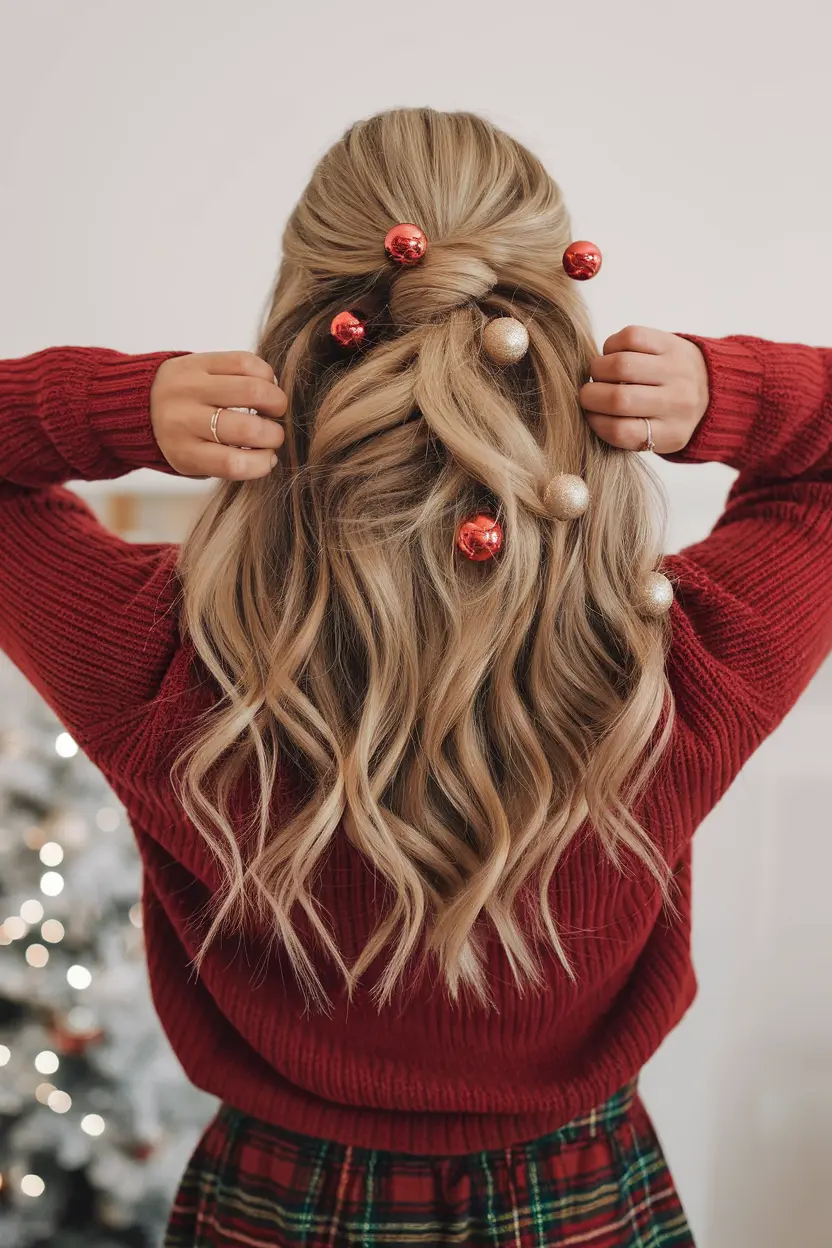 6. Curly Low Ponytail with Ornaments