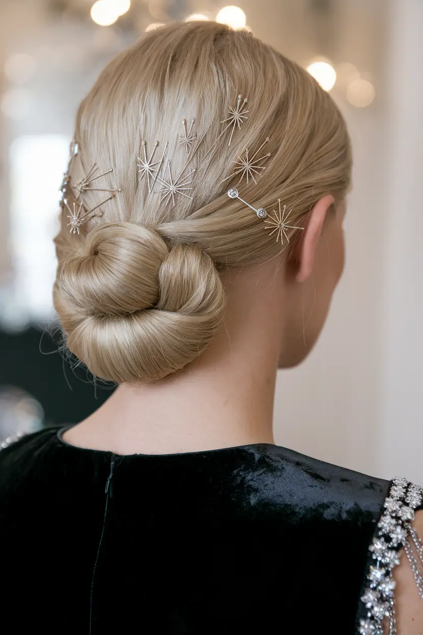 7. Classic French Twist with Sparkle Pins