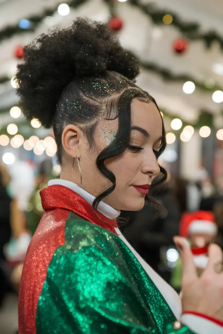 Afro Puff with Glitter Hair Spray