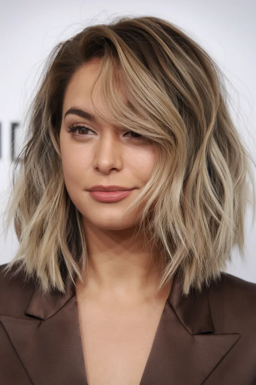 Choppy, Piece-y Medium-Length Lob with Highlights