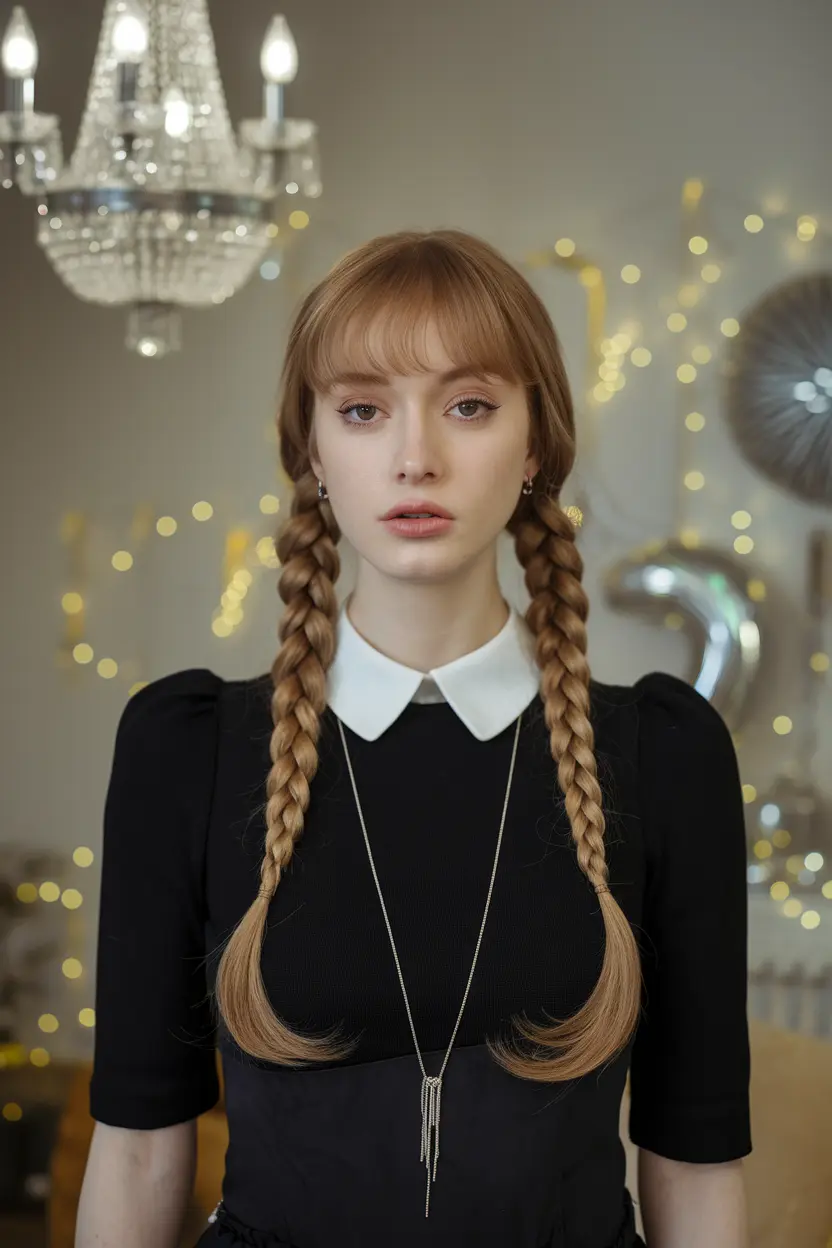 Double Plaits with Full Bangs