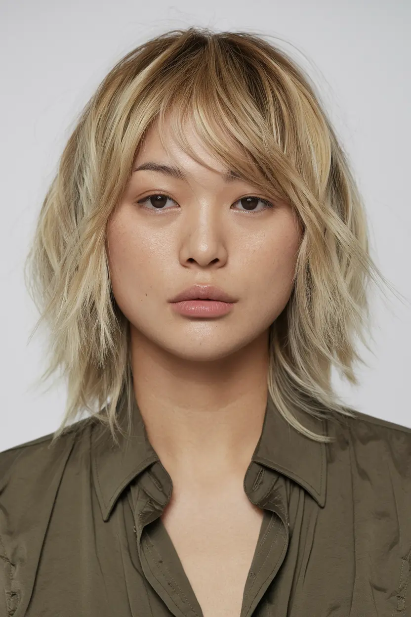 Medium-Length Layered Cut with Fringed Ends