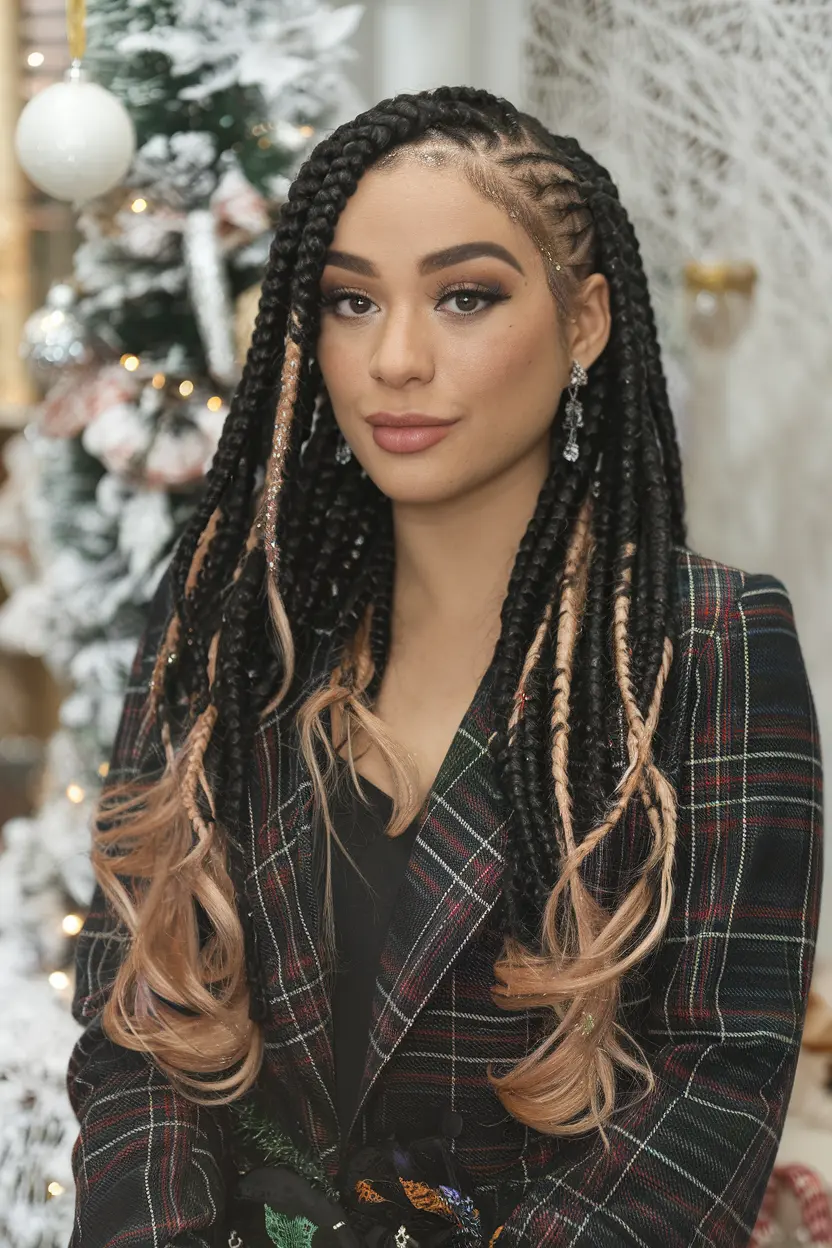 Side-Swept Cornrows with Glitter Highlights