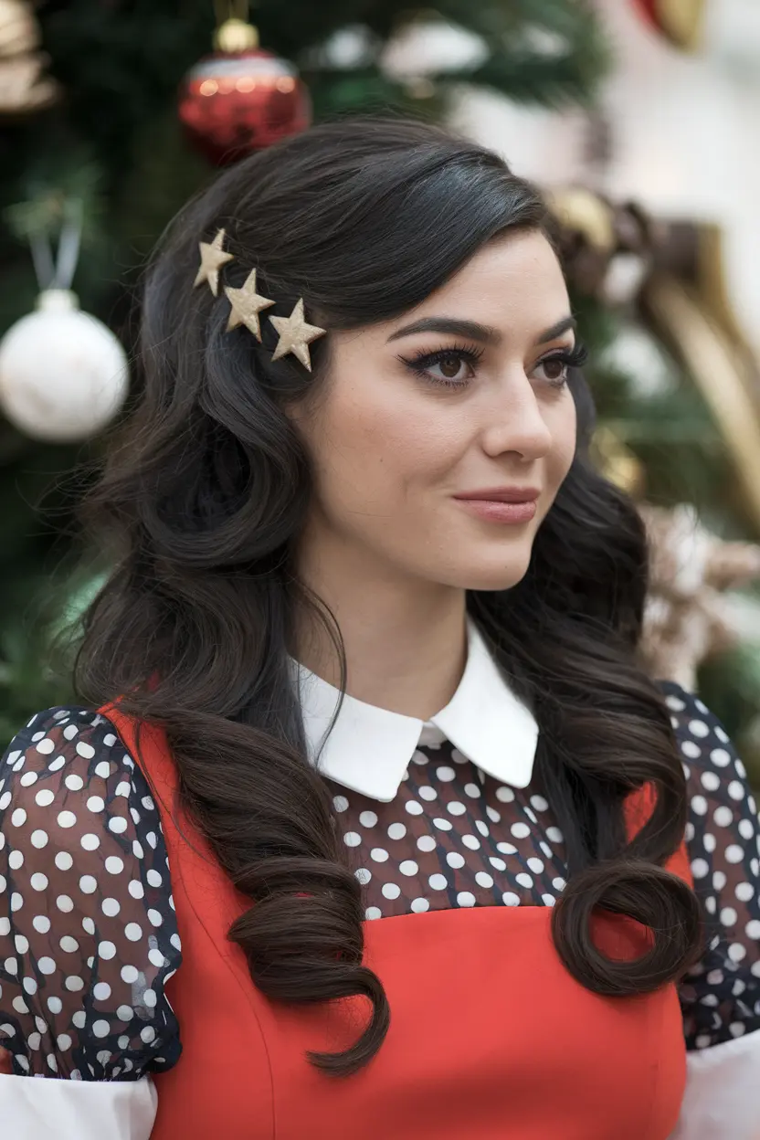 Side-Swept Curls with Star Barrettes