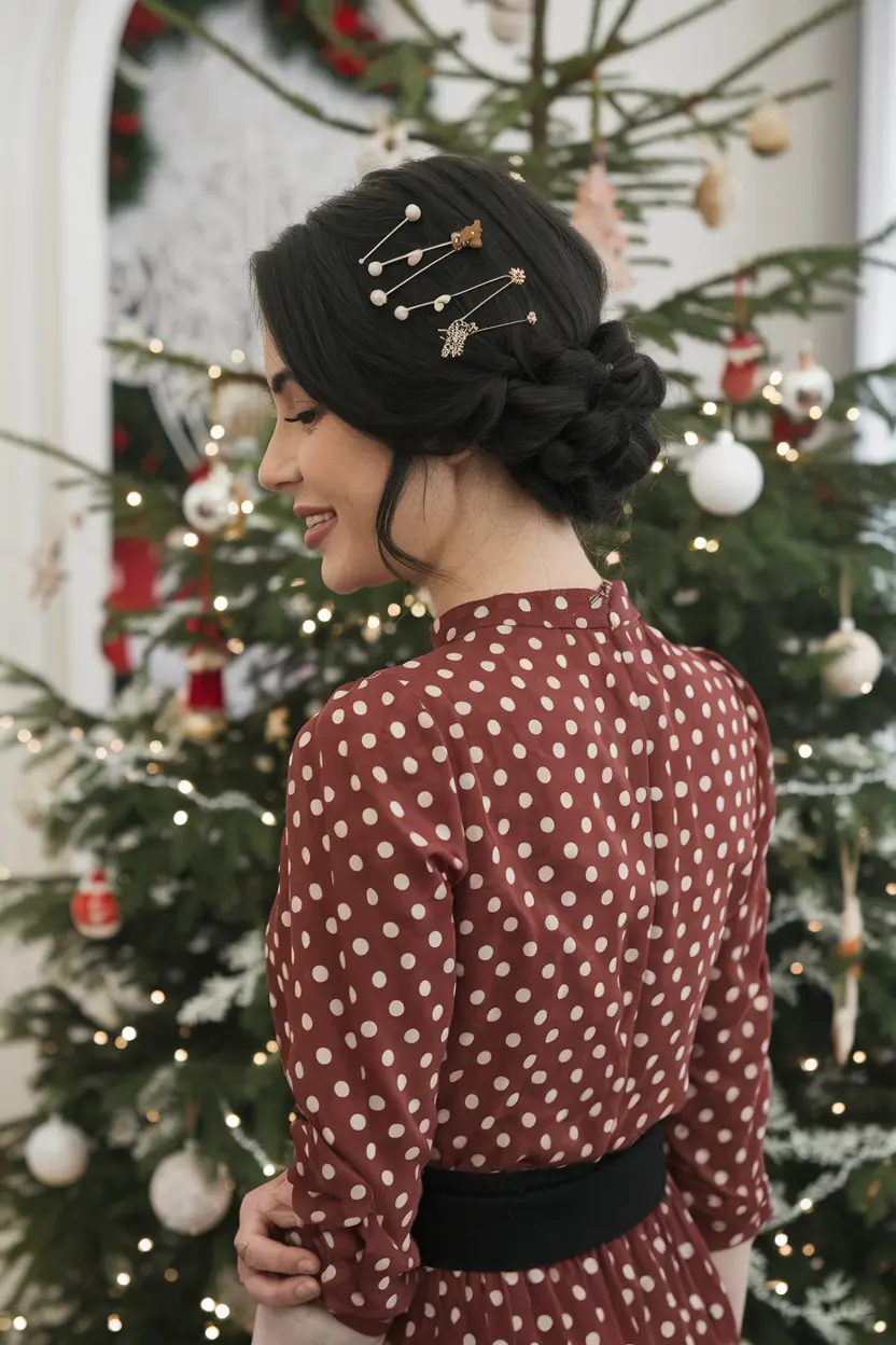 Twisted Chignon with Holiday Pins