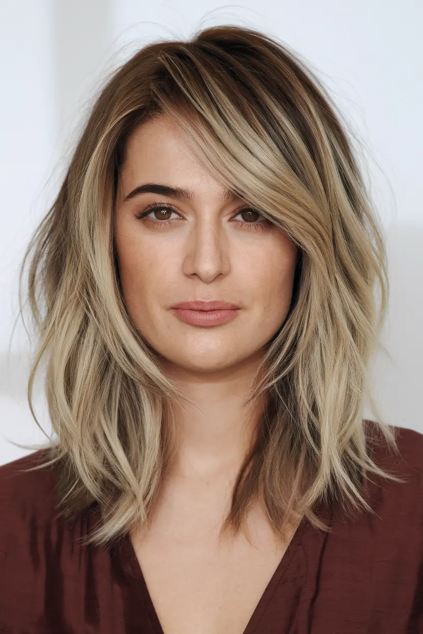 V-Cut Medium Hairstyle with Layered Ends