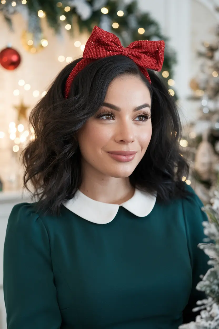 Wash-and-Go Styled with a Red Bow Headband