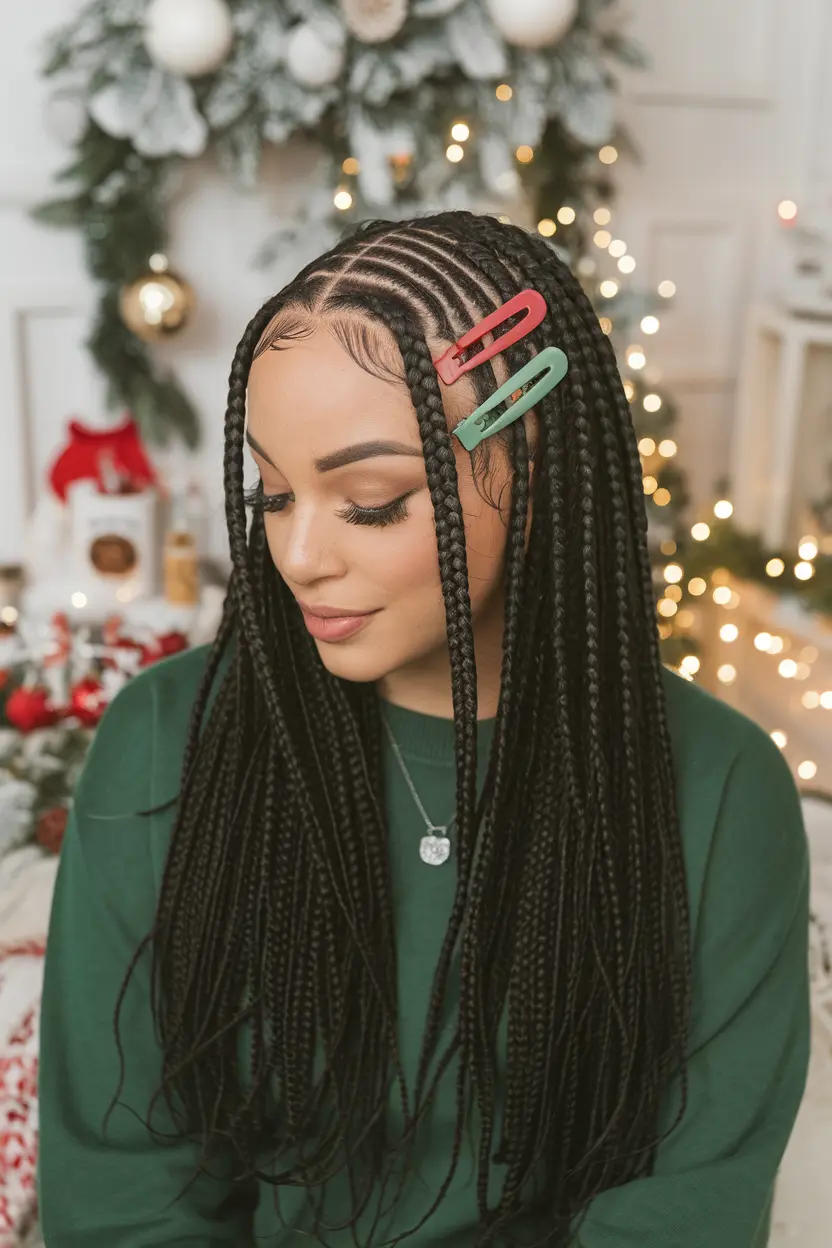 Waterfall Braids with Red and Green Clips