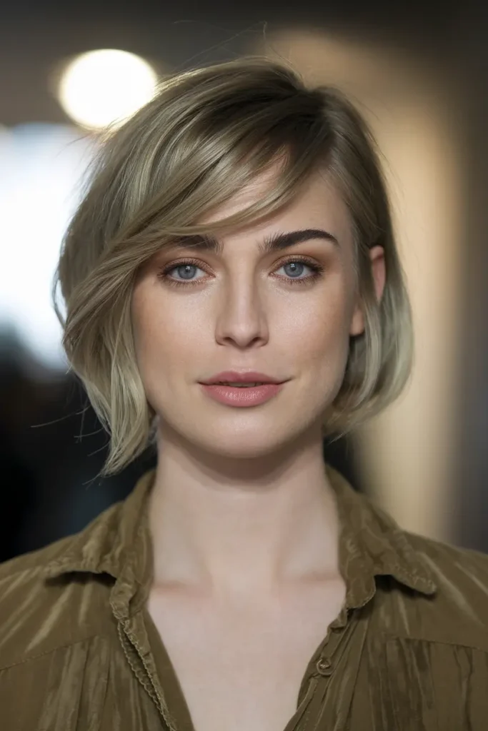 1. A Layered Bob with Side Swept Bangs