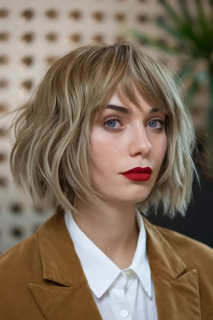 11 Textured Bob with Curtain Bangs