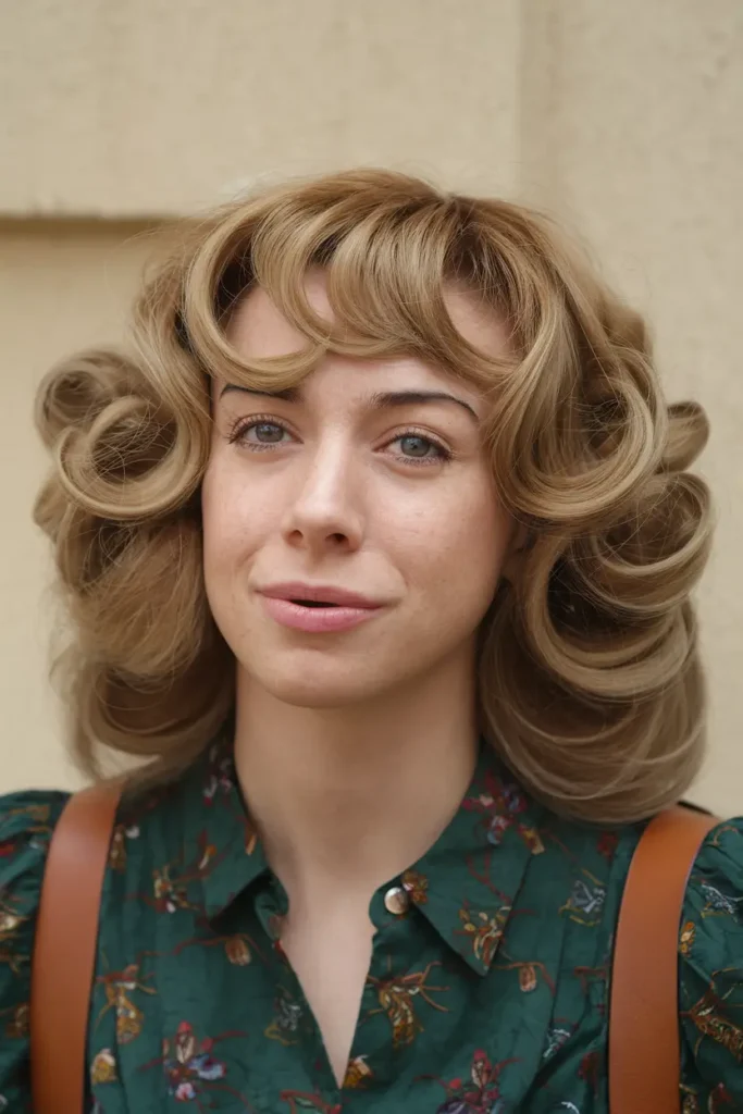 1970s Style Curls with Bangs