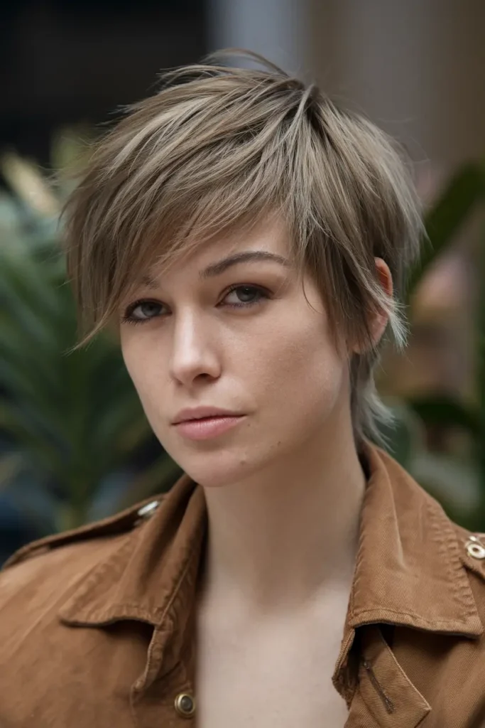 32. Messy Pixie with Side Swept Bangs