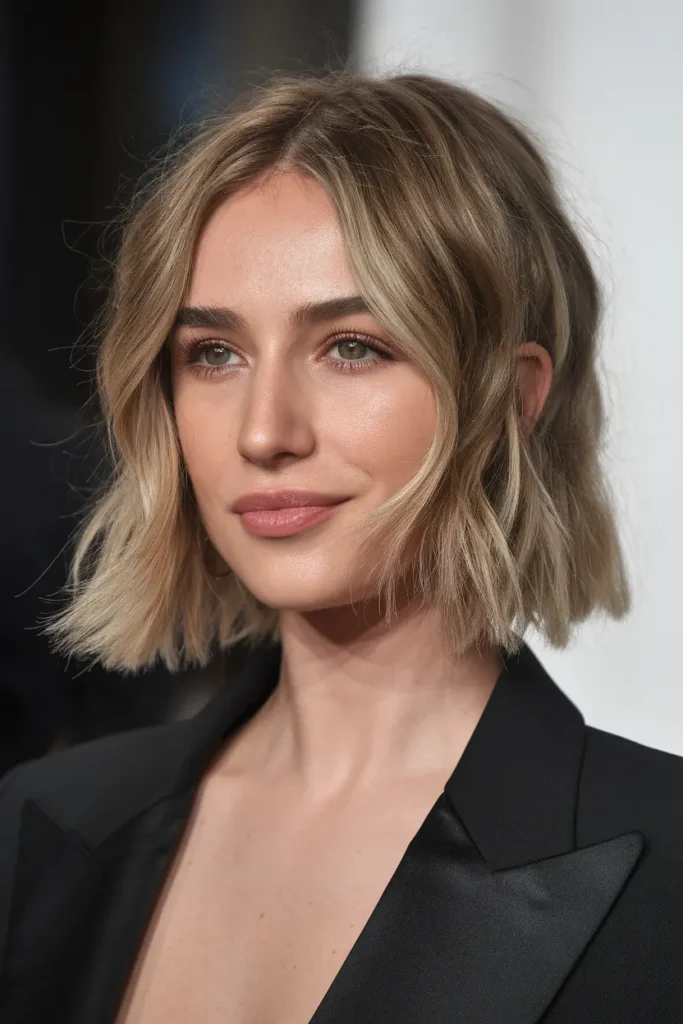 Angled Bob with Waves and Subtle Highlights