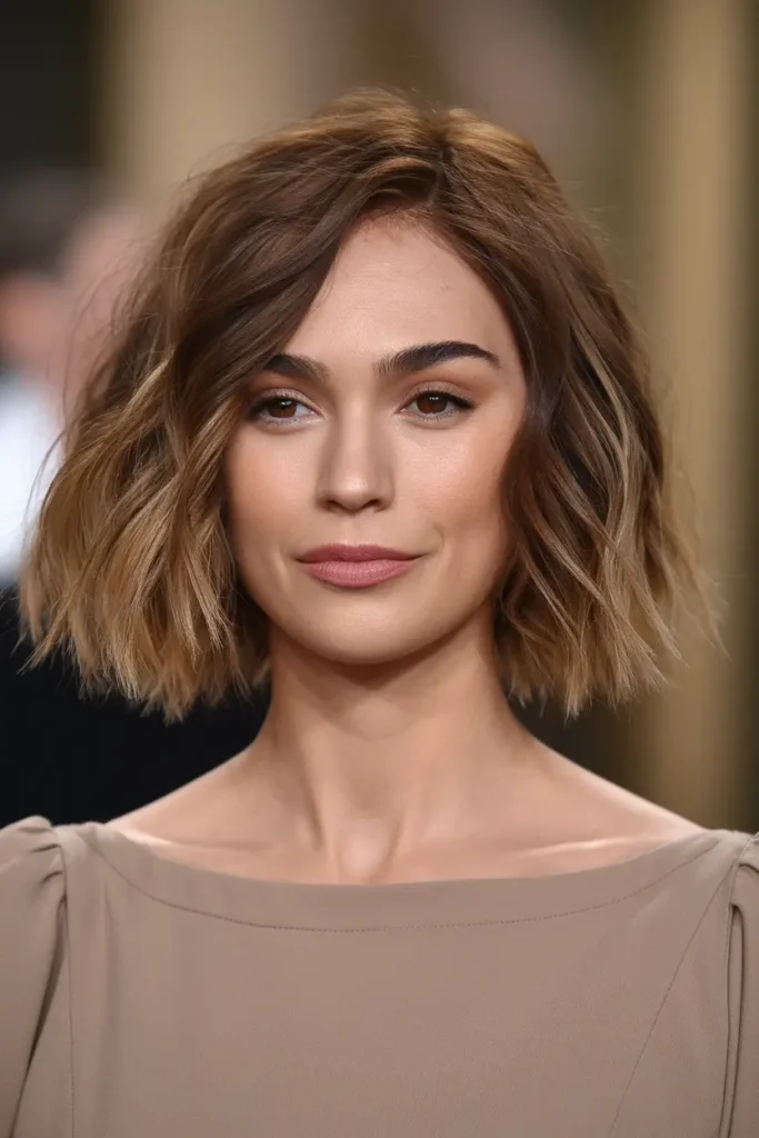 Chestnut Brown Wavy Textured Bob