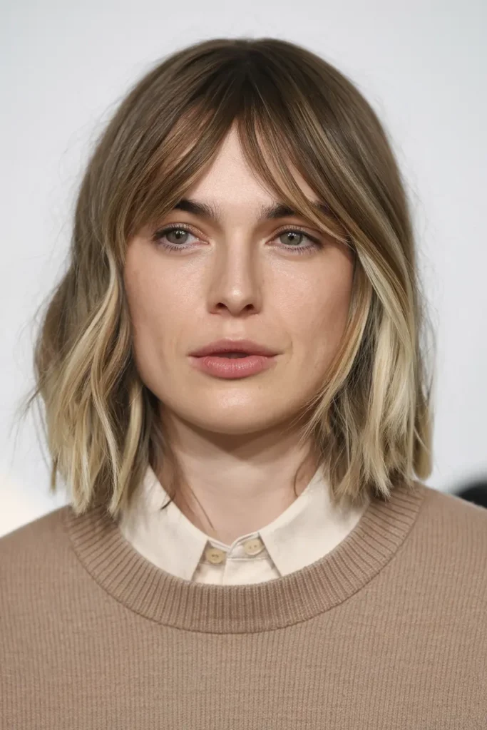 Collarbone Length Lob with A Shape Bangs