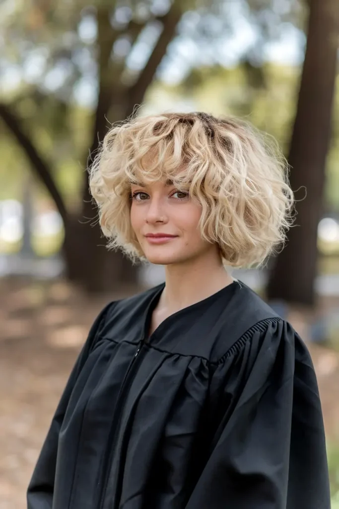 Curly Blonde Bob with Graduation